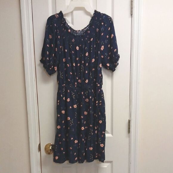 OLD NAVY Womens Summer Dress, Blue/Pink Floral, On/Off Shoulder, Size S - Picture 1 of 10